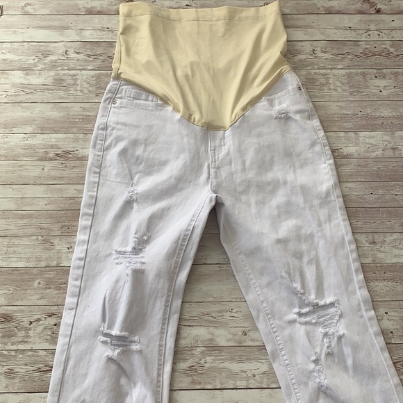 PinkBlush White Distressed Maternity Full Panel Skinny Jeans - Picture 4 of 9